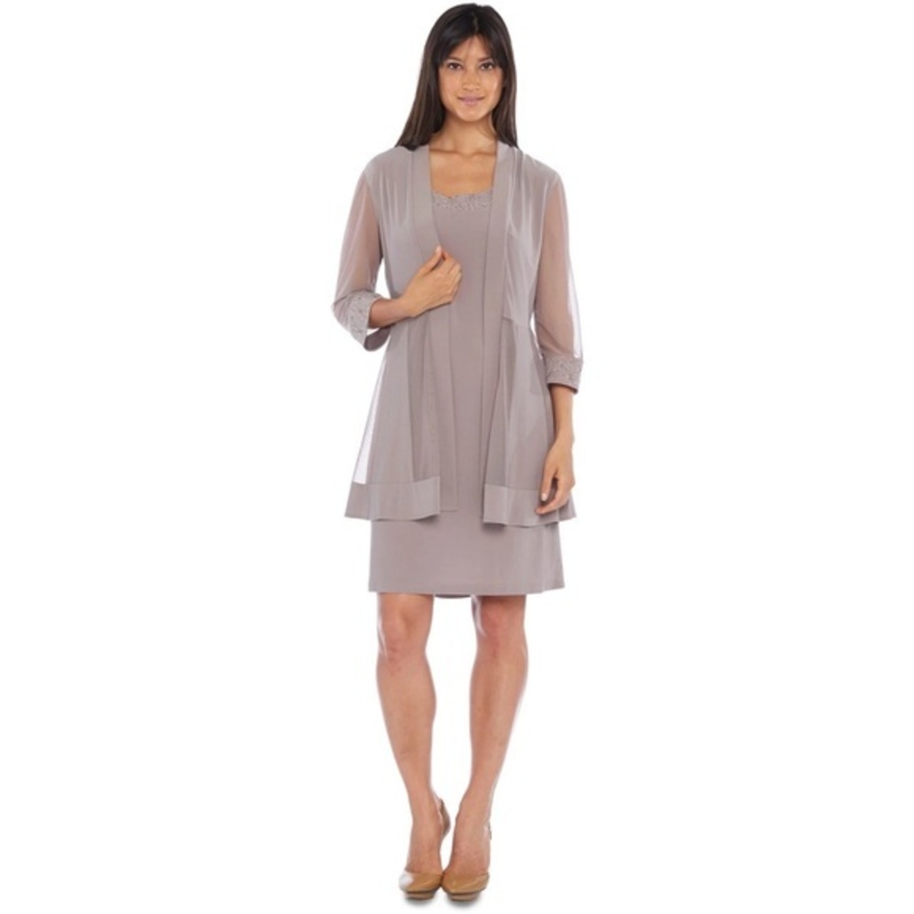 Large R&M Richards Short Taupe Mother of the Bride Dress
